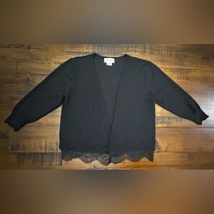 Stitch Count Black Lace Trimmed Shrug Cardigan Small
